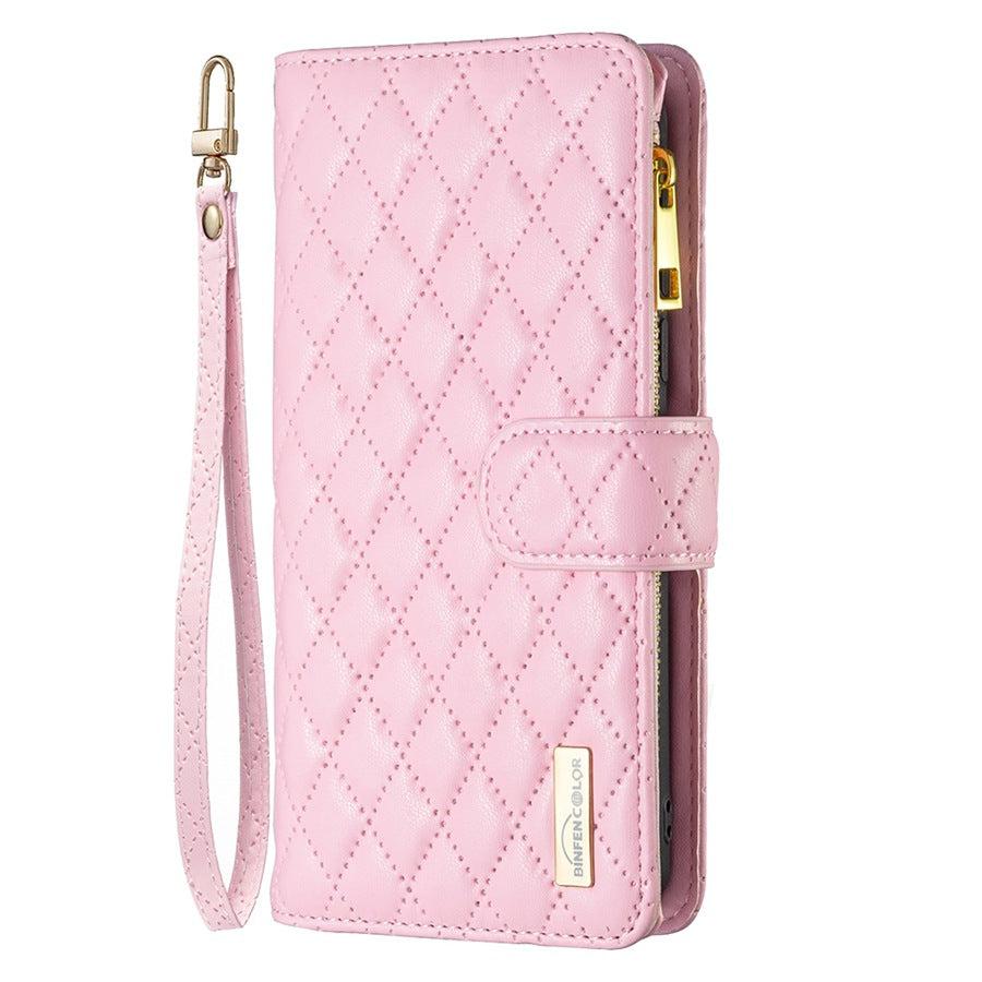 Stylish TPU leather wallet case for iPhone 15 in pink