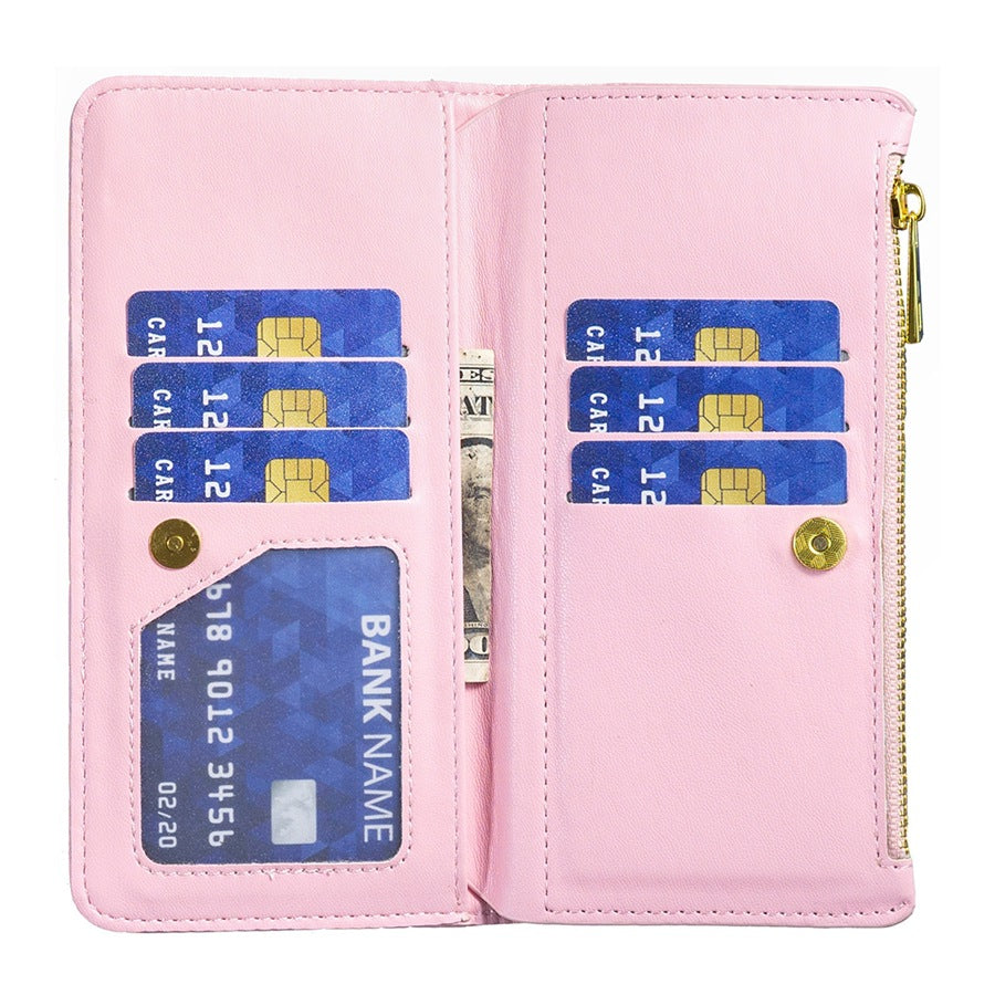 User holding TPU leather wallet case for iPhone 15