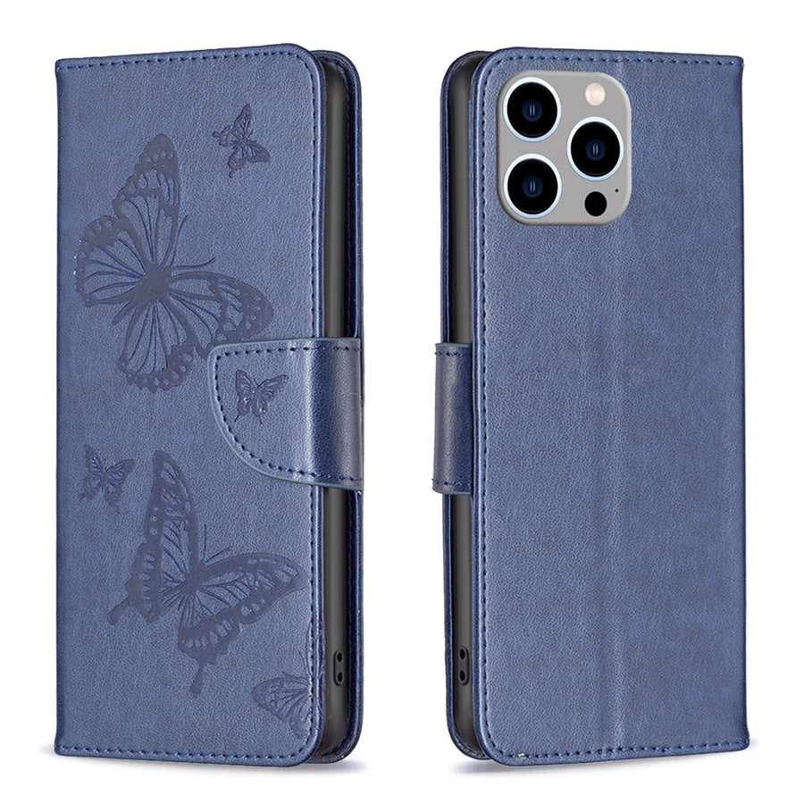 Close-up of Blue TPU leather flip case for iPhone 15 series
