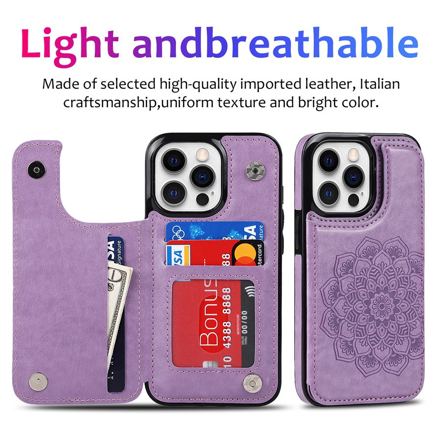 Stylish Magnetic Wallet Case for iPhone 15 in Purple