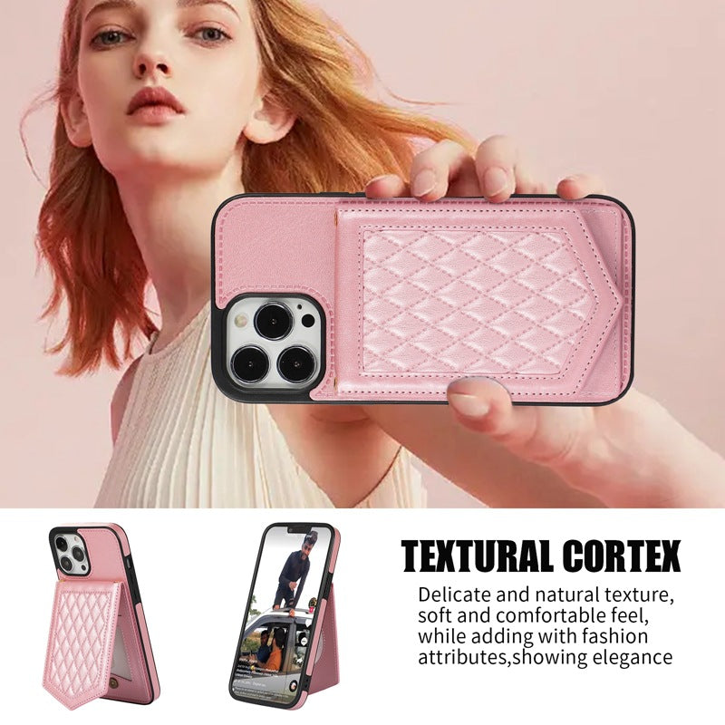 Stylish TPU Wallet Case for iPhone 15 Rose Gold