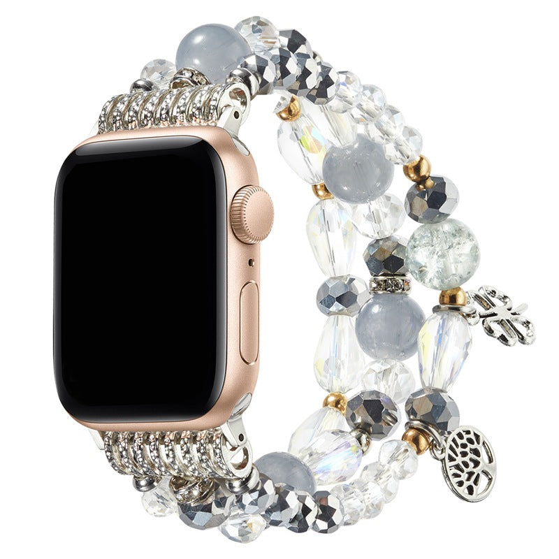 Stylish black metal Apple Watch band with pearls