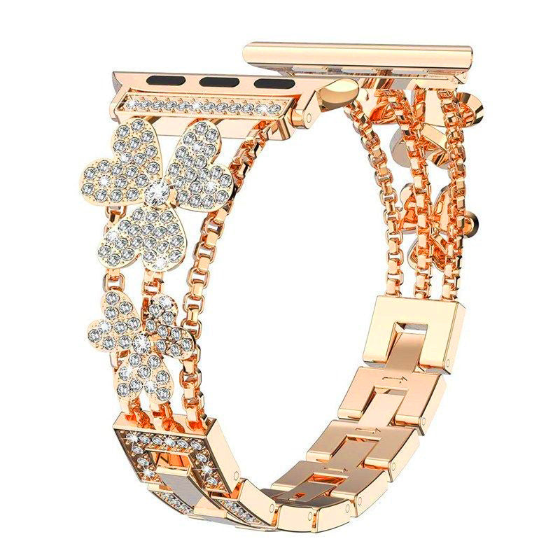 Stylish Metal Rhinestone Apple Watch Band in Rose Gold