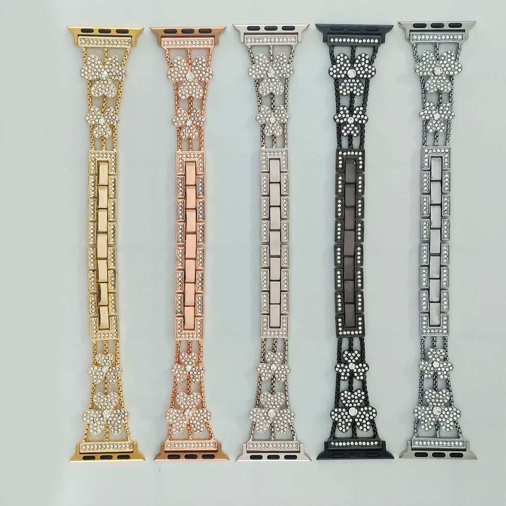 Stylish Metal Rhinestone Apple Watch Band in Silver