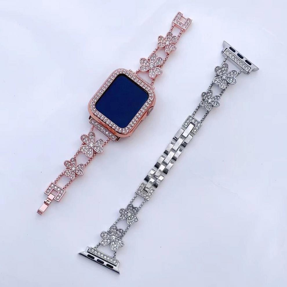 Stylish Metal Rhinestone Apple Watch Band in Rose Gold