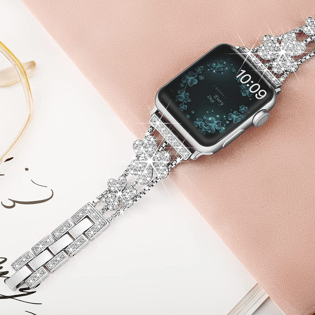 Stylish Metal Rhinestone Apple Watch Band in Starlight