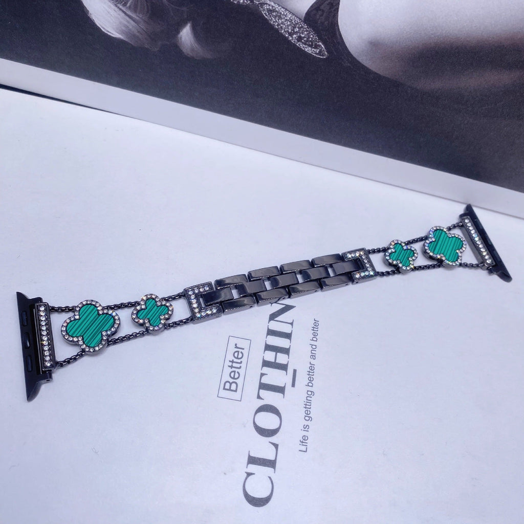 Stylish Four-Leaf Clover Rhinestone Metal Band image 1