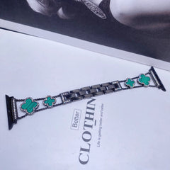 Stylish Four-Leaf Clover Rhinestone Metal Band image 1