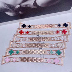 Stylish Four-Leaf Clover Rhinestone Metal Band image 1
