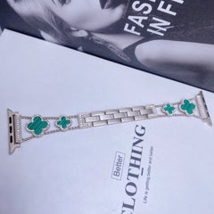 Stylish Four-Leaf Clover Rhinestone Metal Band image 1