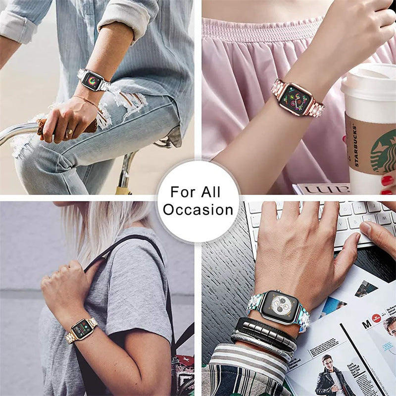 Stylish stainless steel Apple Watch band with rhinestones