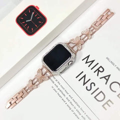 Gold rhinestone watch band shown on wrist