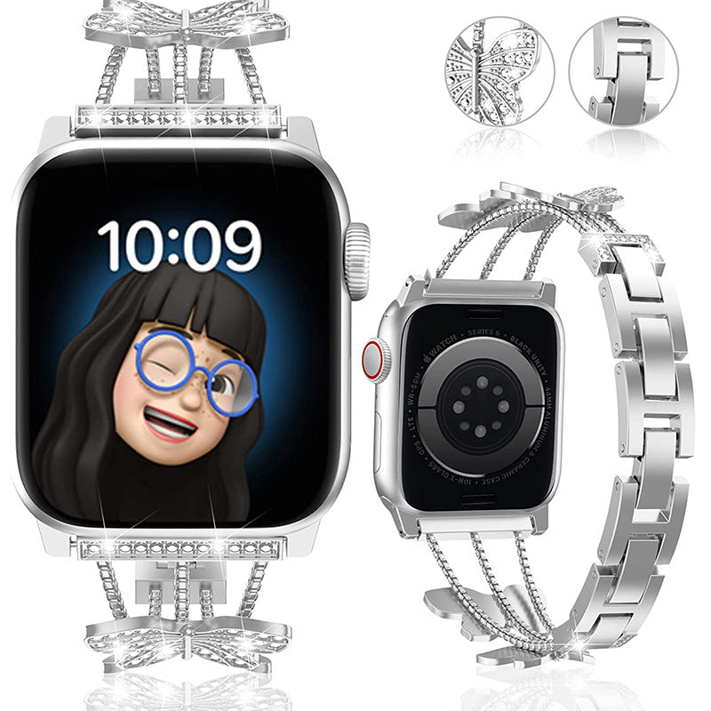 Rainbow metal band for Apple Watch with rhinestones