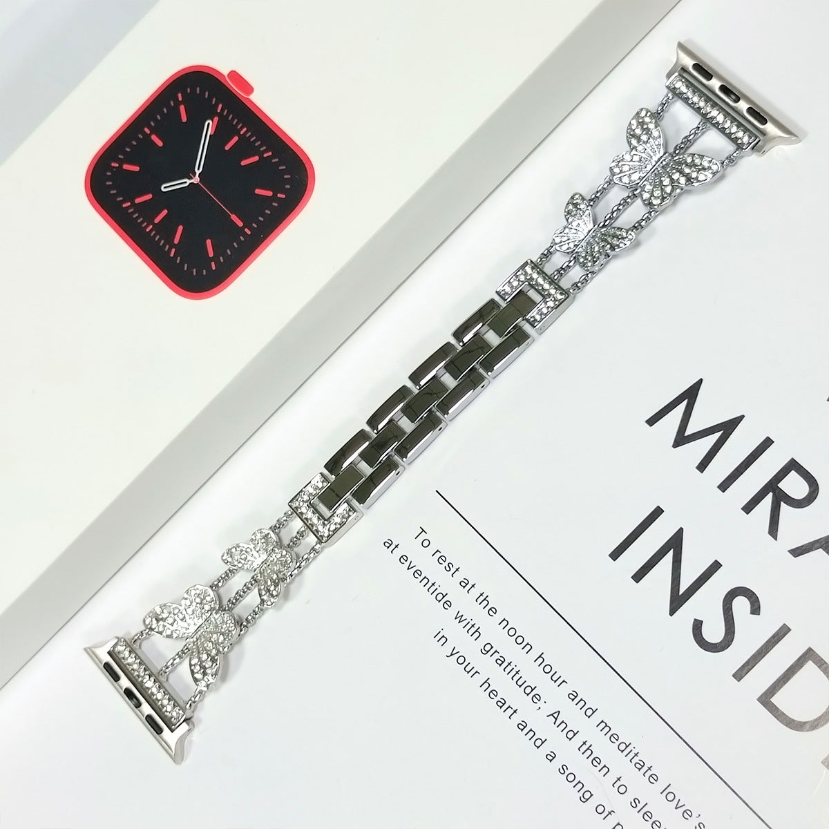 Gold rhinestone watch band shown on wrist