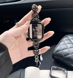 Stylish heart-shaped metal rhinestone watch band for Apple Watch 1
