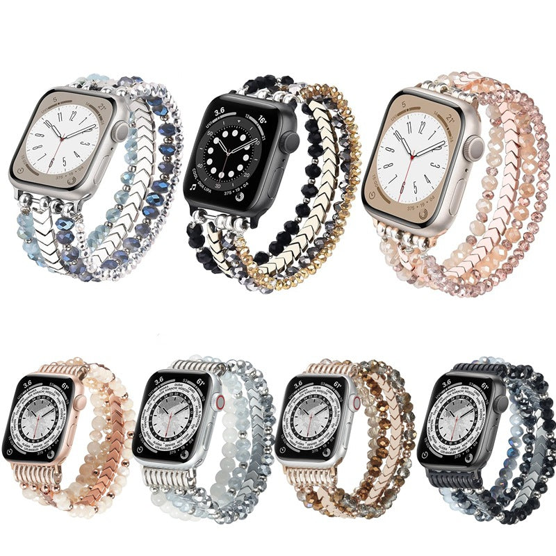 Elegant Beaded Band for Apple Watch in Pink