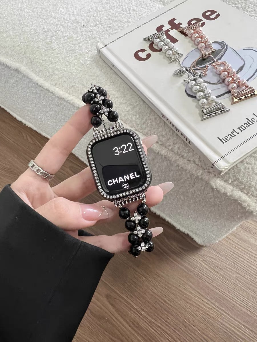 Adjustable Pearl Chain Metal Strap for Apple Watch - Image 4