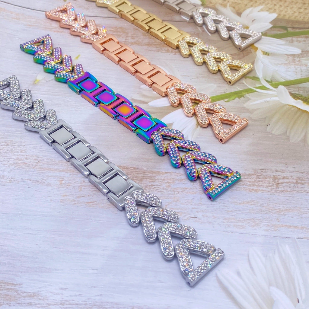 Rose gold Apple Watch band with diamonds