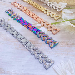 Rose gold Apple Watch band with diamonds
