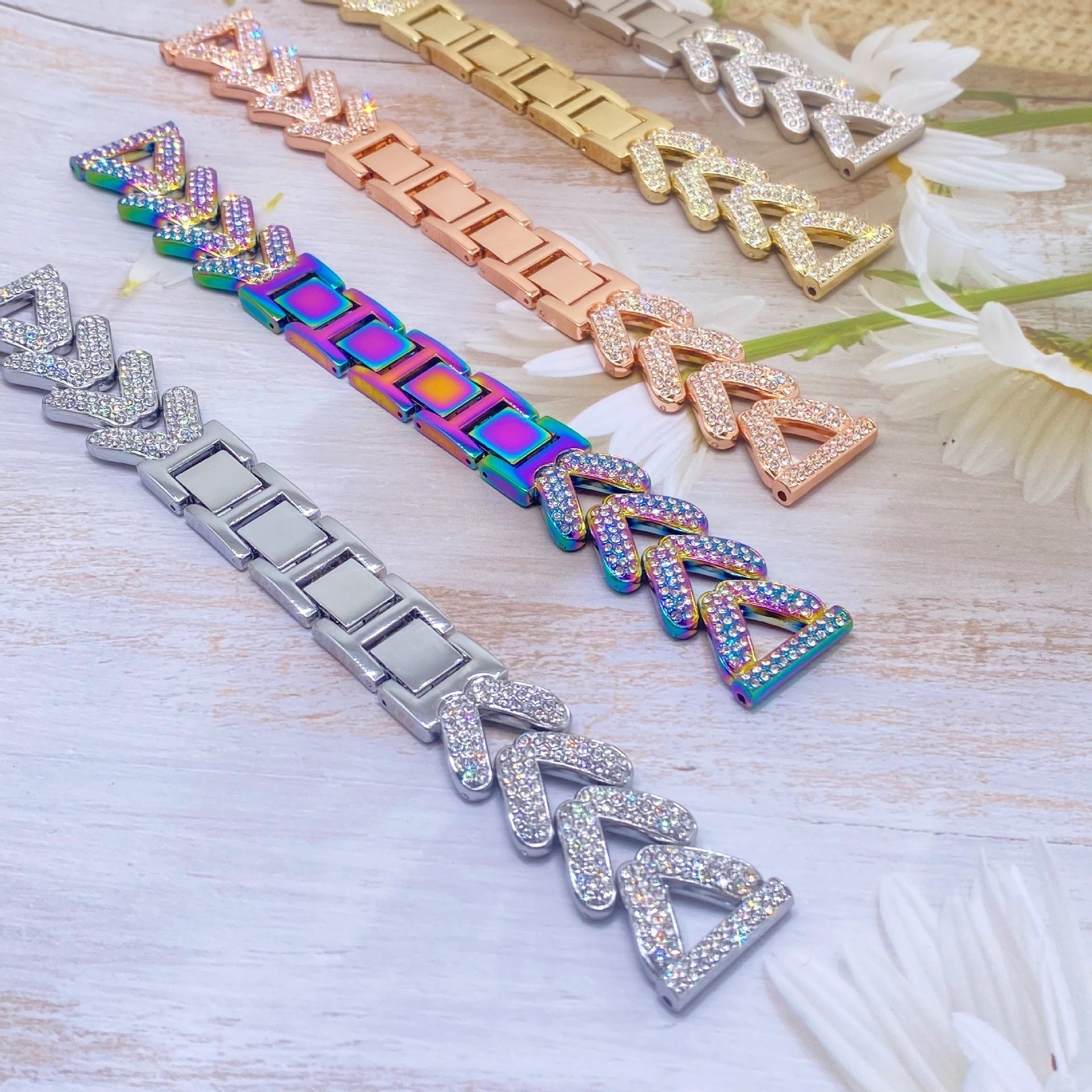 Rose gold Apple Watch band with diamonds
