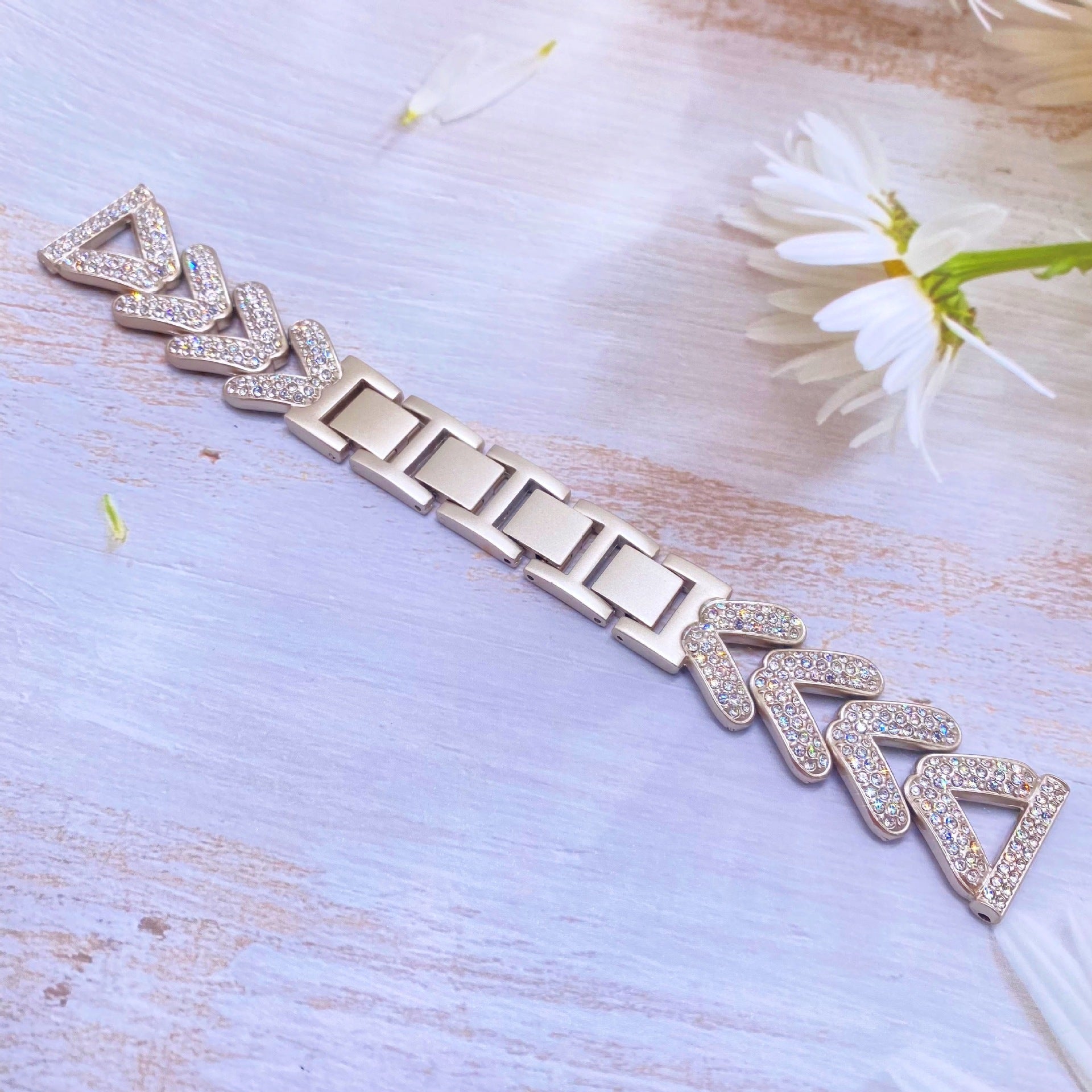Close-up of diamond details on watch band