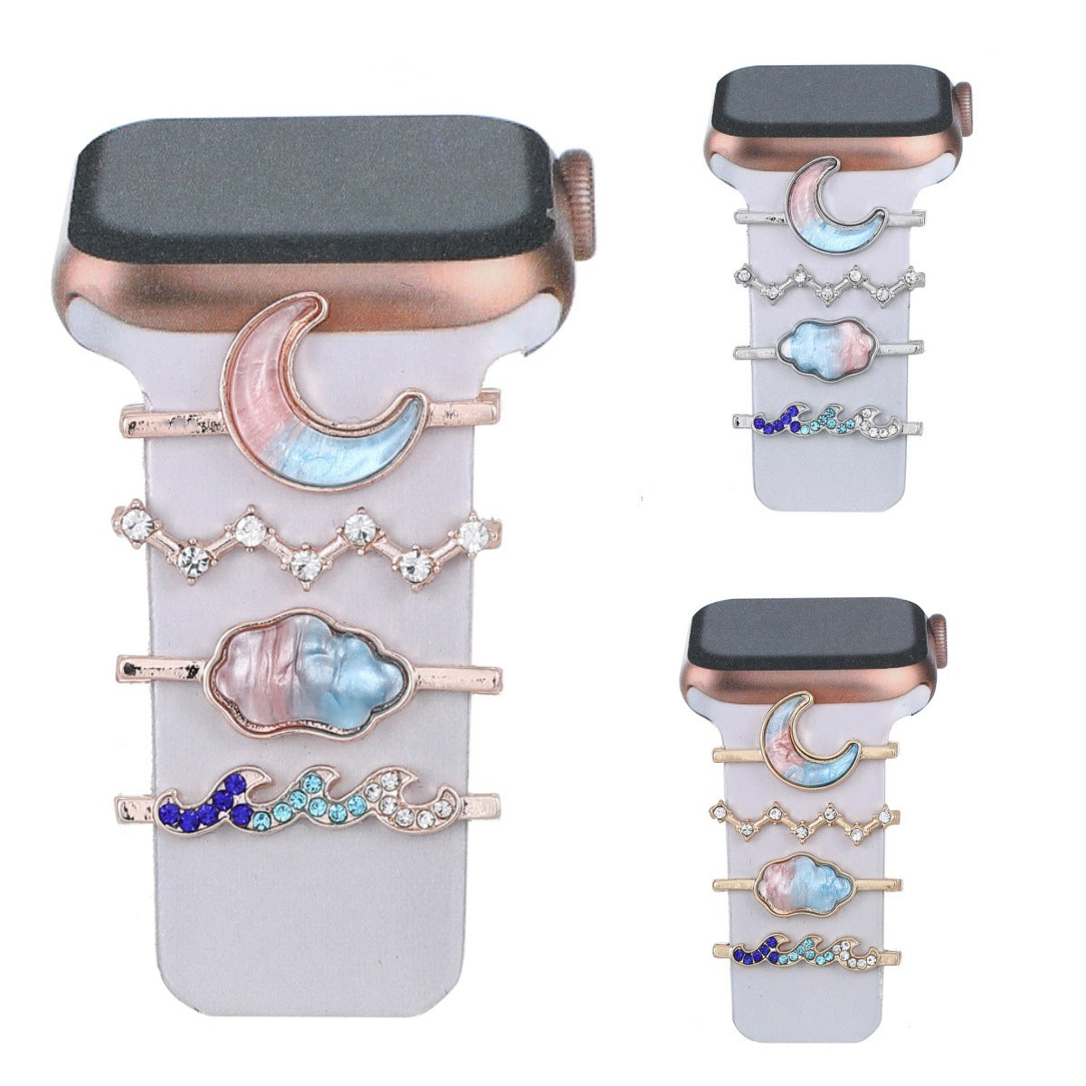 Decorative silicone smart watch band in silver