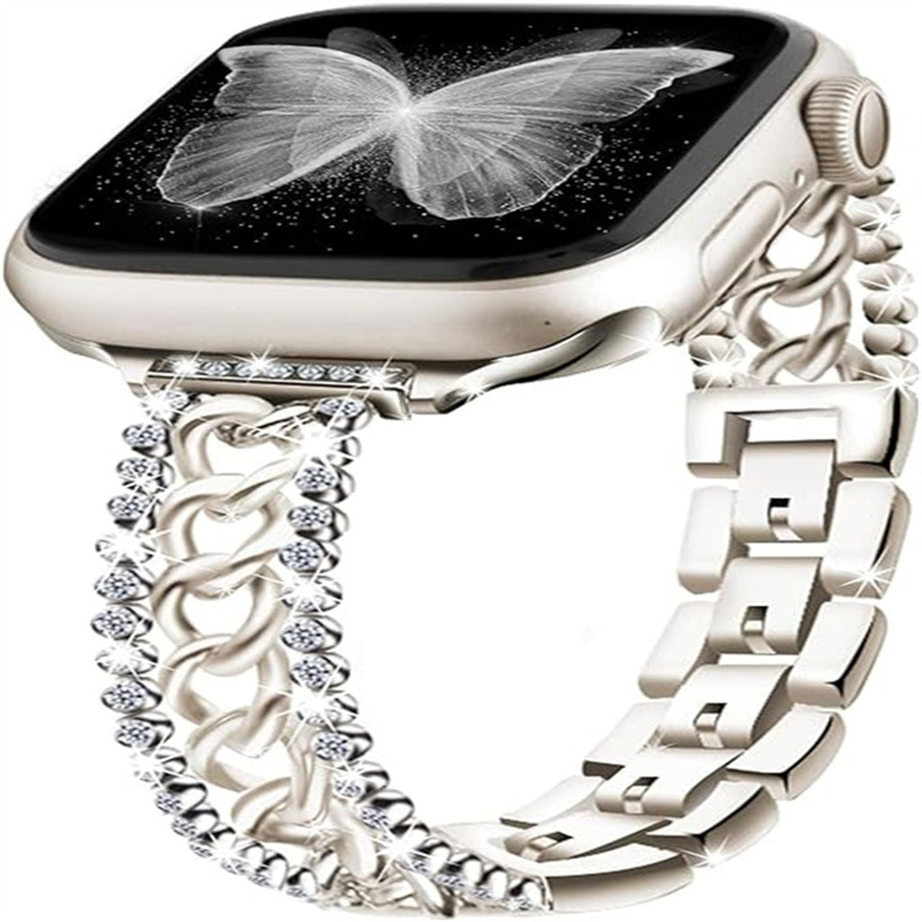 Adjustable pin buckle on Stylish Diamond Denim Chain Apple Watch Band