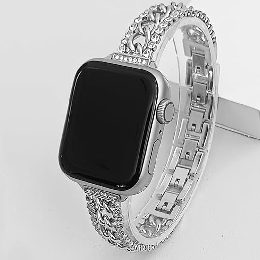 Stylish Diamond Denim Chain Apple Watch Band close-up
