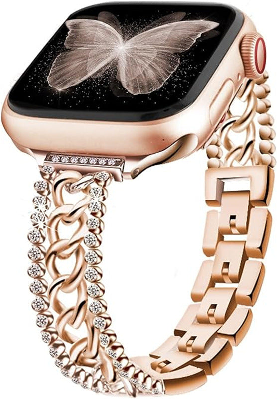 Stylish Diamond Denim Chain Apple Watch Band side view