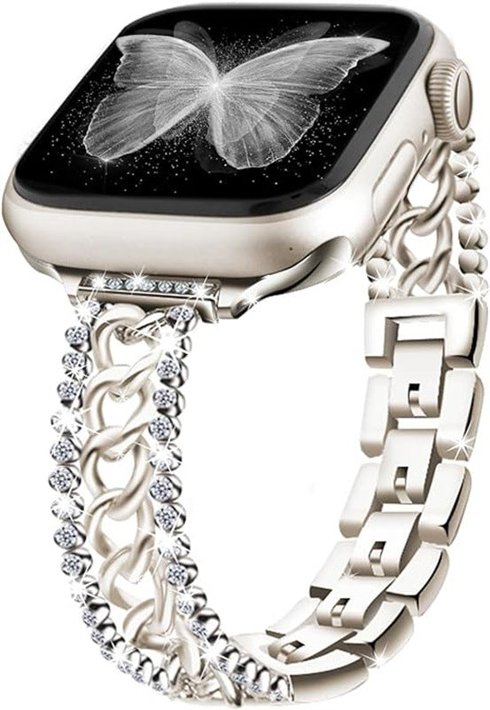 Stylish Diamond Denim Chain Apple Watch Band close-up