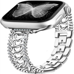Stylish Diamond Denim Chain Apple Watch Band in silver