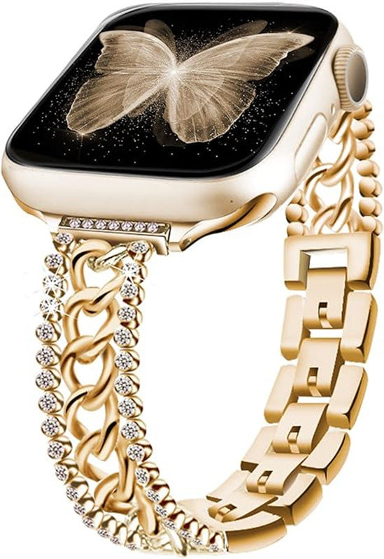 Stylish Diamond Denim Chain Apple Watch Band in black