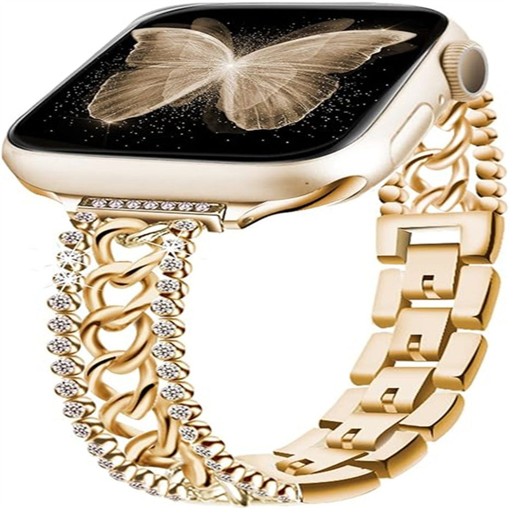 Stylish Diamond Denim Chain Apple Watch Band in gold