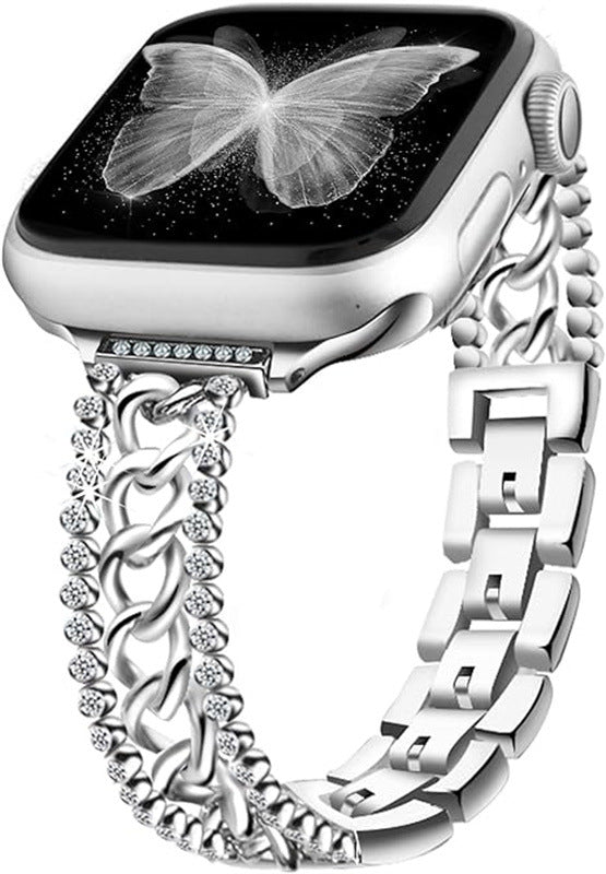 Stylish Diamond Denim Chain Apple Watch Band in rose gold