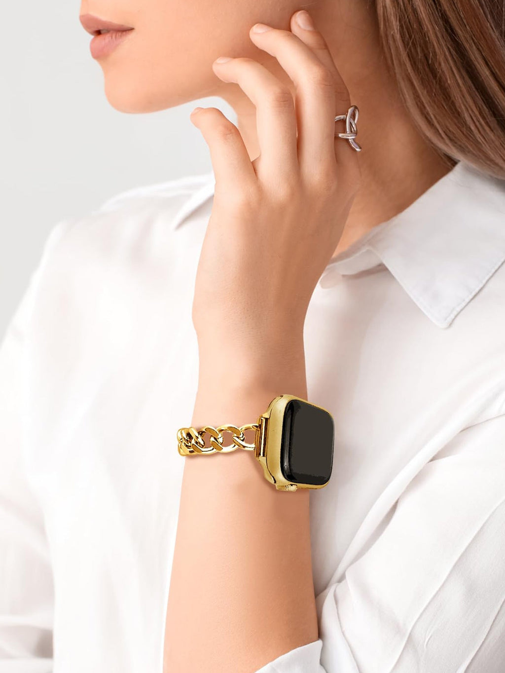 Close-up of silver adjustable watch band