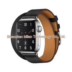 Stylish black leather watch strap compatible with Apple Watch