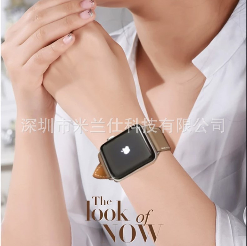 Stylish black leather watch strap compatible with Apple Watch