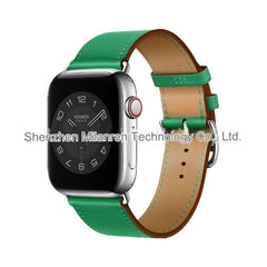 Stylish black leather watch strap compatible with Apple Watch