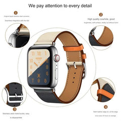 Close-up of pin buckle on leather Apple Watch band