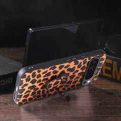 Magnetic leather phone case with leopard print design
