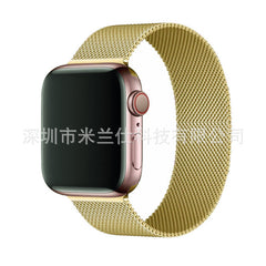 Close-up of rose gold Milanese loop watch band