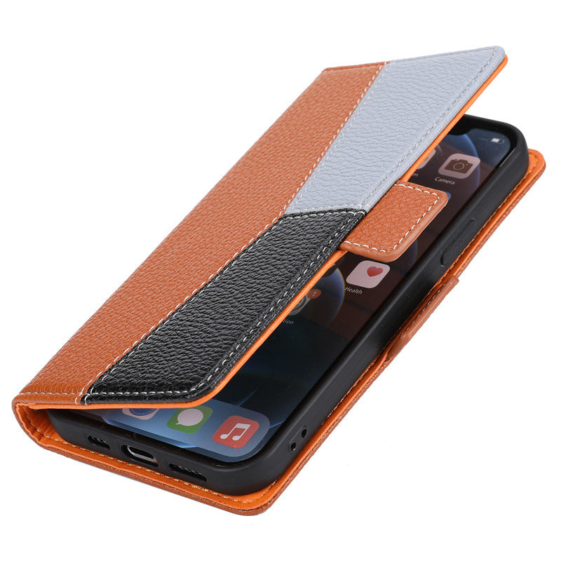 Front view of premium PU leather flip case for iPhone