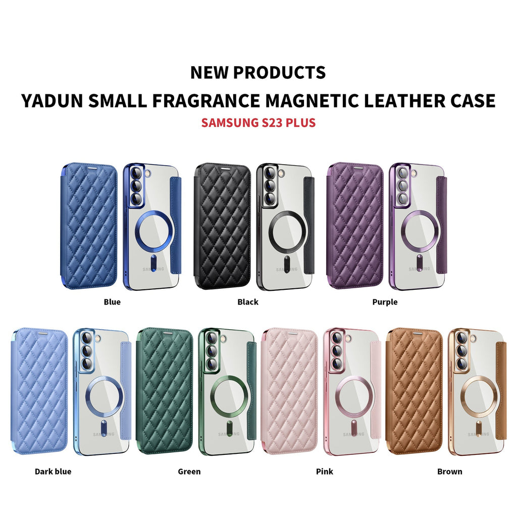 Different angles of stylish flip case for Galaxy phone