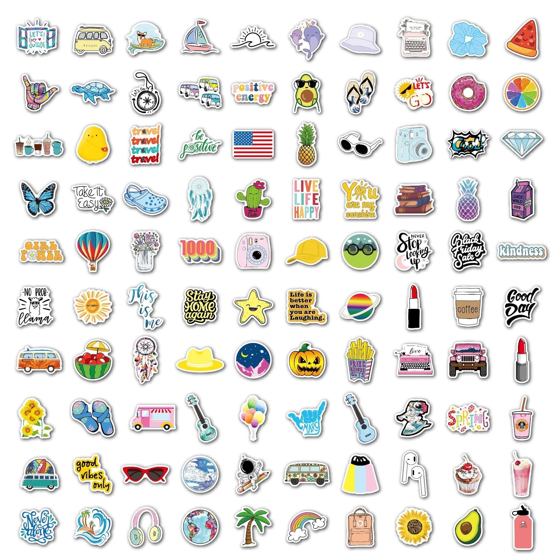variety of colourful stickers on a table