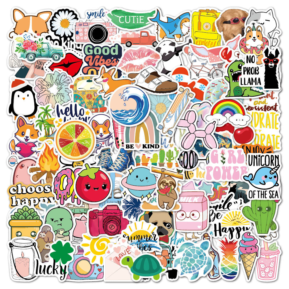 package of vinyl stickers with cartoon themes