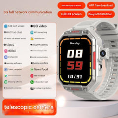 Child with smartwatch in outdoor setting