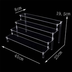Empty multi-tiered acrylic display stand in retail store