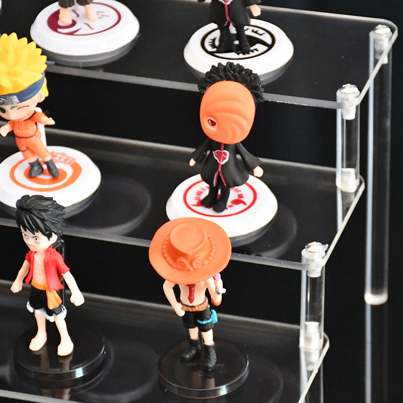 Empty multi-tiered acrylic display stand in retail store