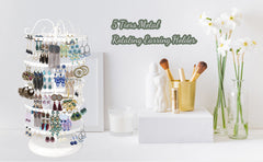 Functional rotating display of earrings in black and white
