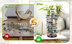 Elegant rotating earring organiser with black earrings displayed